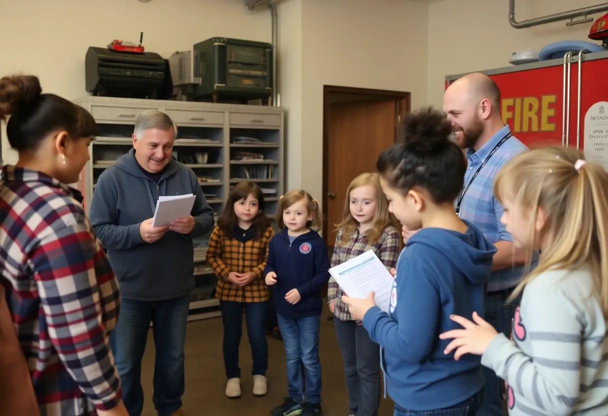 Families participating in the Omaha Fire Safety Workshop focused on smoke alarms and emergency escape planning.