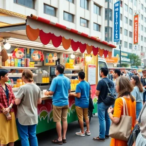 colorful food truck in Omaha with diverse customers