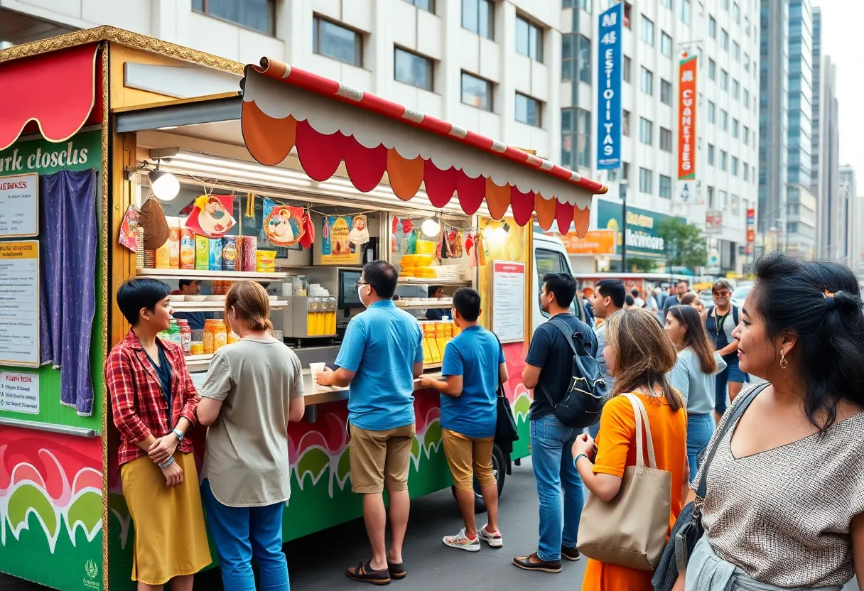 colorful food truck in Omaha with diverse customers
