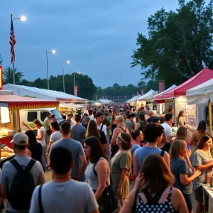 Crowd enjoying Omaha Fork Fest with food trucks and local vendors
