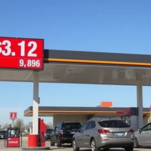 Omaha gas station displaying gas prices at $3.12 per gallon.