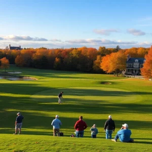 Golfers playing at the Platte River Classic in Omaha, Nebraska