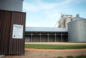 Empty grain facility with regulatory notice