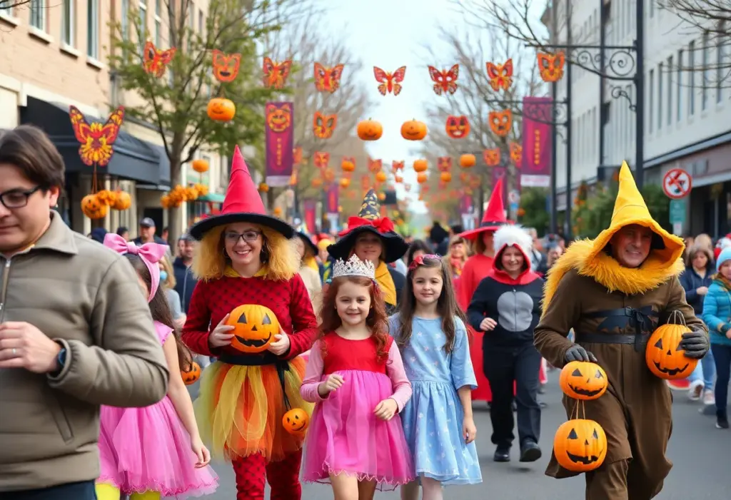 Families participating in the Halloween parade in North Omaha