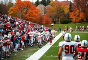 High school football players in action during a game in Omaha