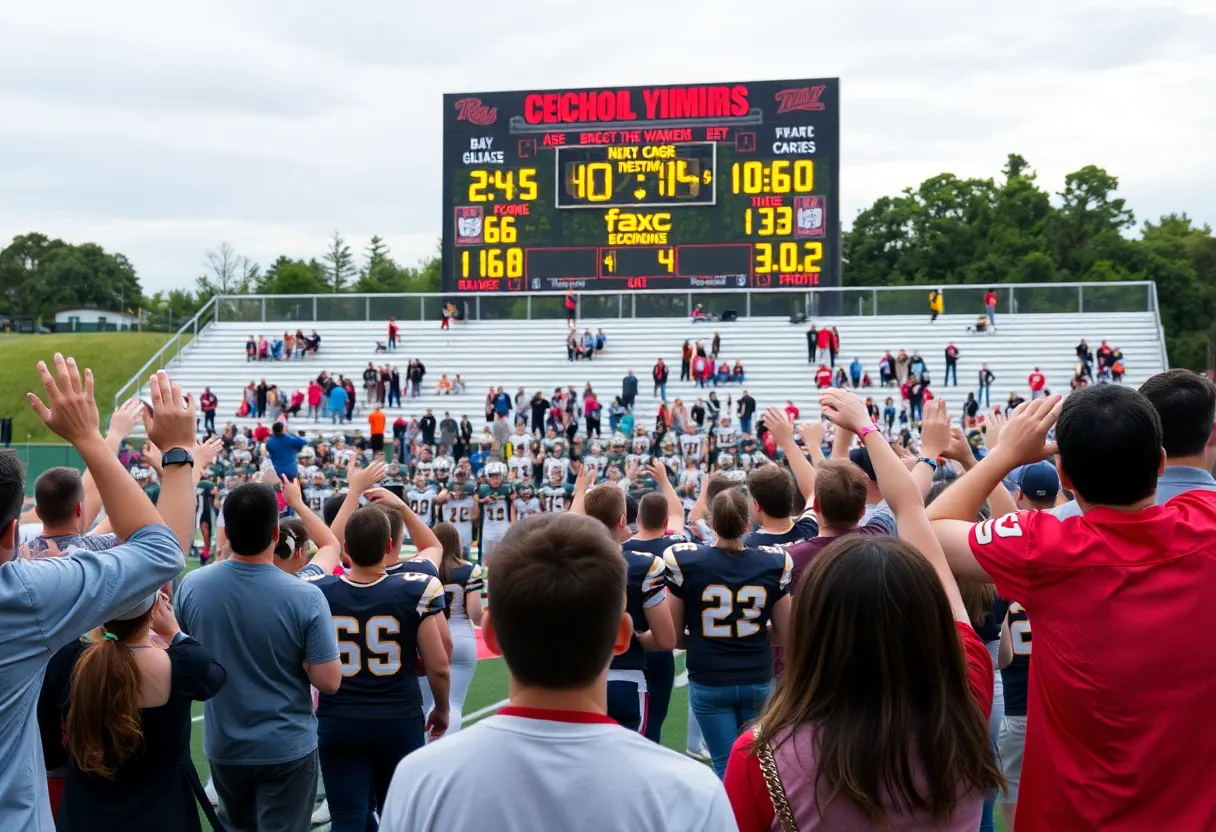 Excited fans celebrating during a high school football game in Omaha