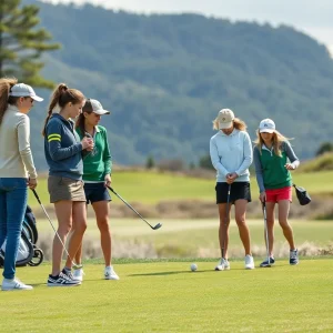 High school girls playing golf in Omaha district championships