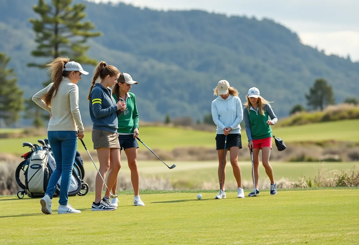 High school girls playing golf in Omaha district championships