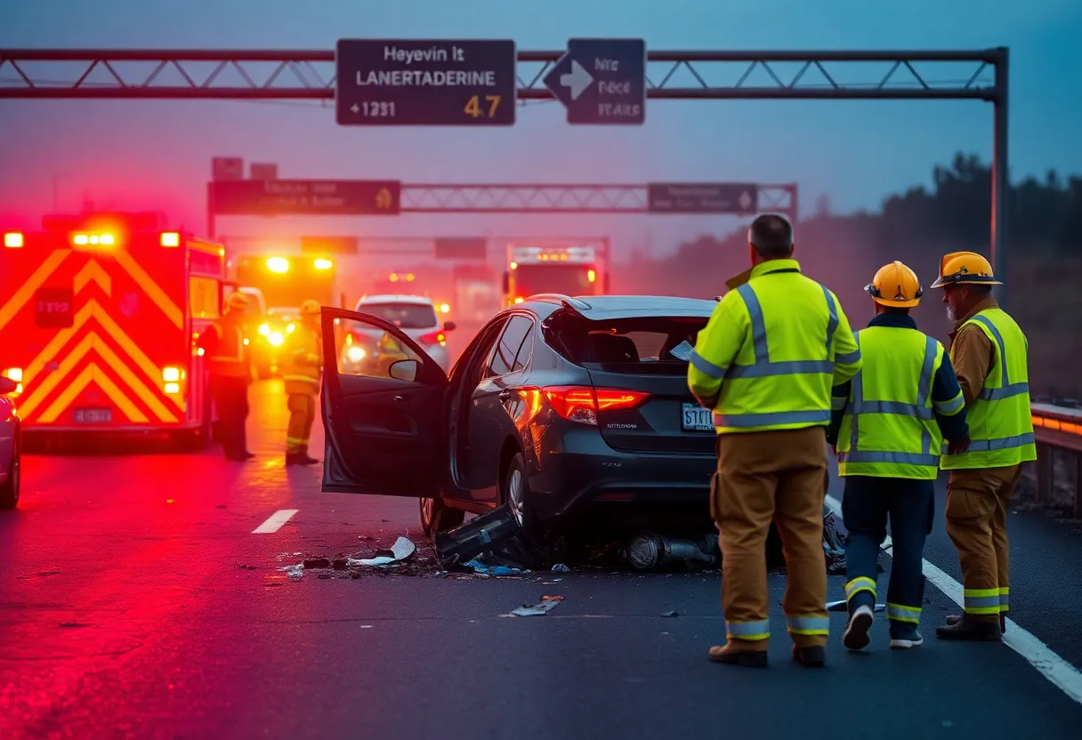 Emergency responders at the scene of a highway accident