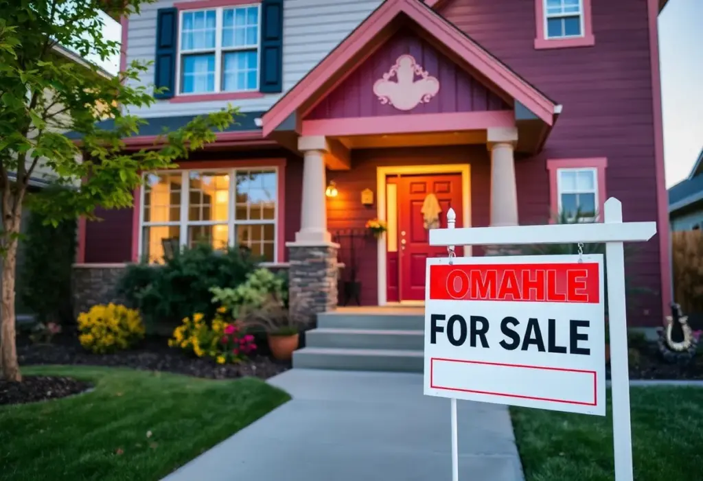 Beautifully staged home in Omaha with for sale sign