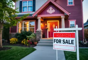 Beautifully staged home in Omaha with for sale sign