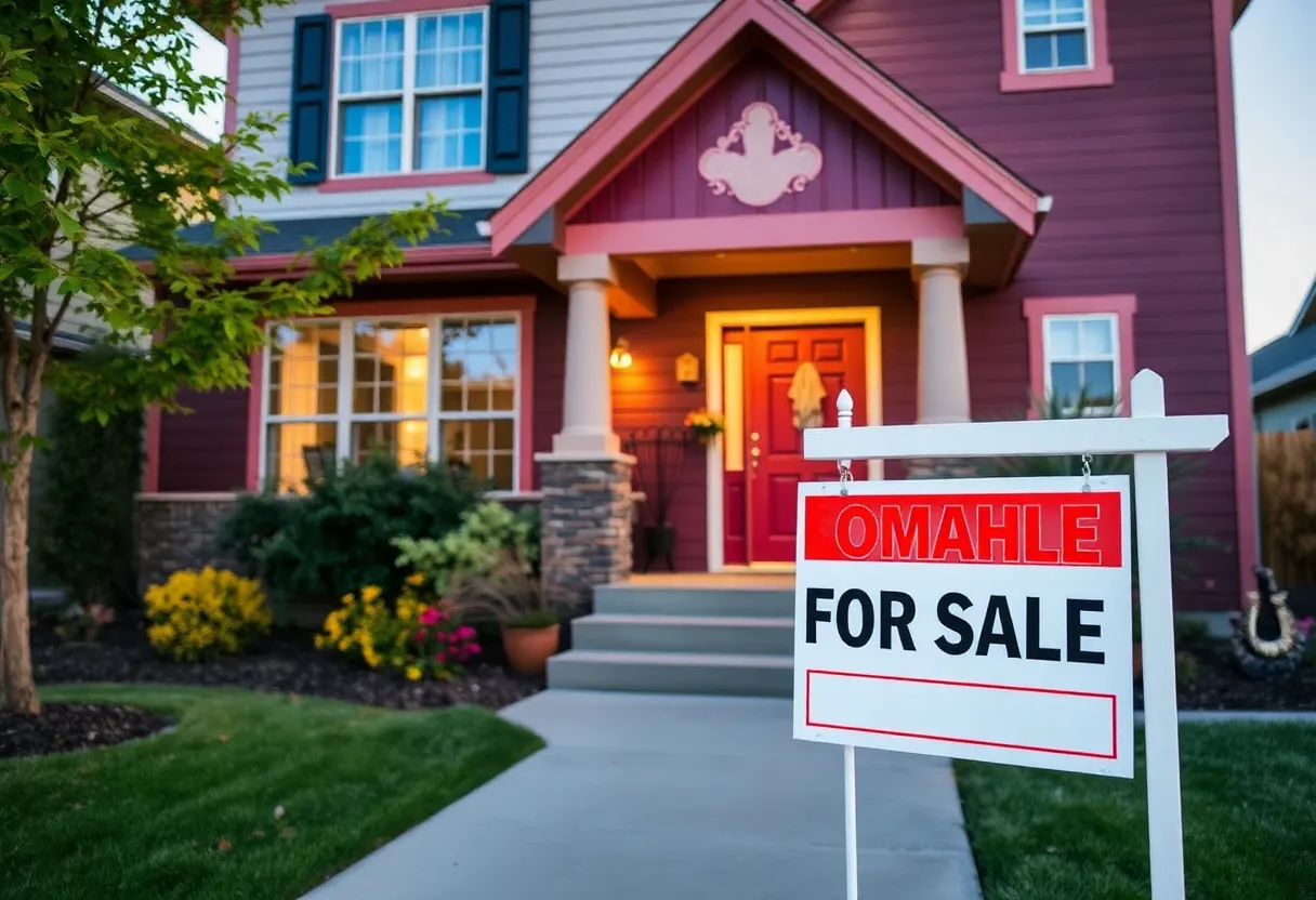 Beautifully staged home in Omaha with for sale sign