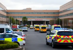 Police responding to an incident in a hospital parking lot