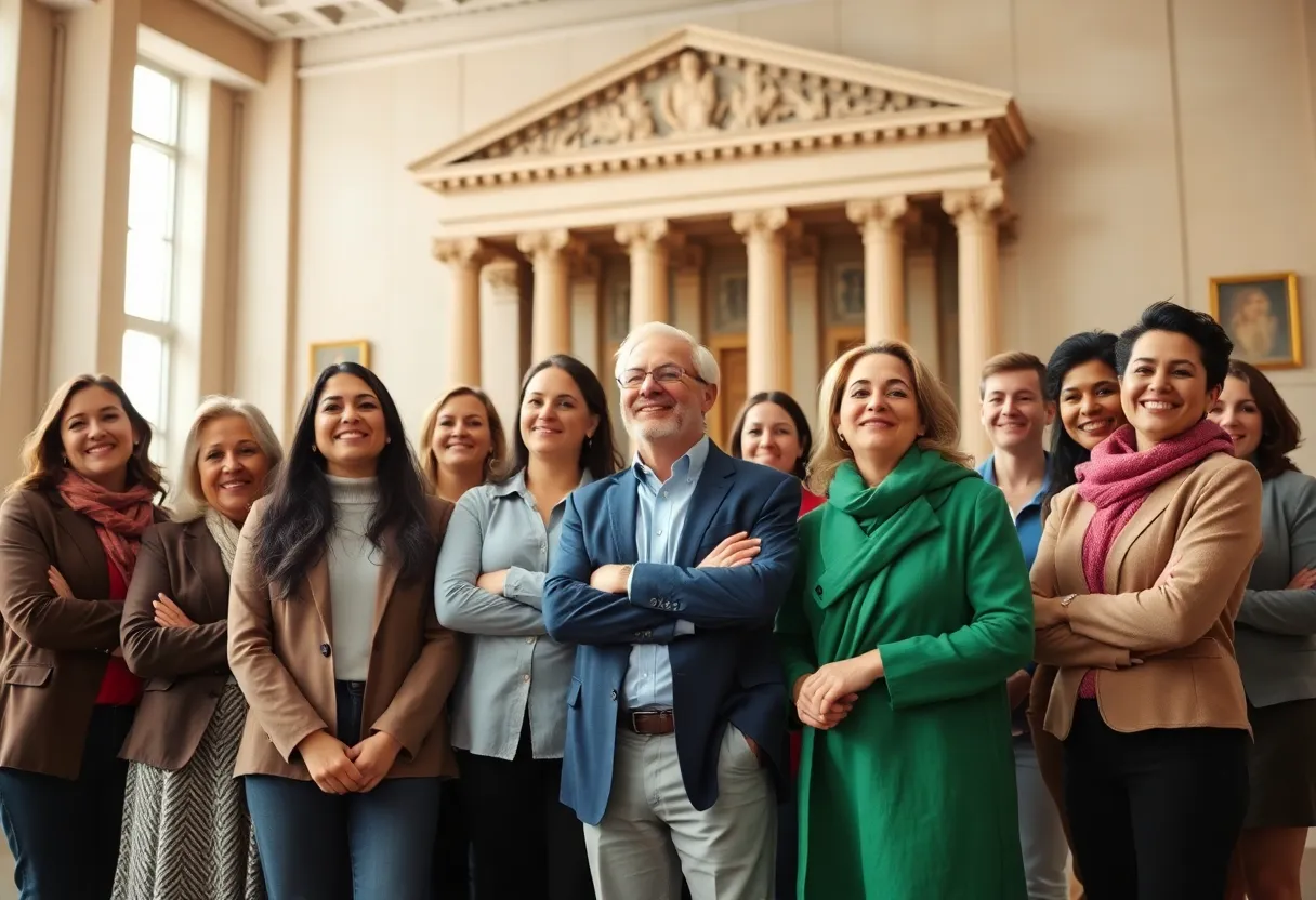 Diverse group celebrating relief from legal issues related to ICE detentions in Omaha.