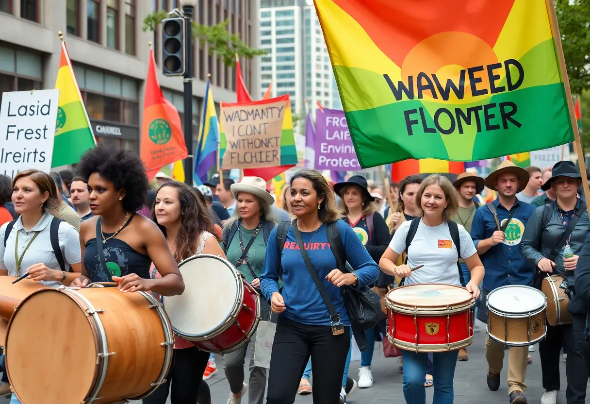 Activists participating in a peaceful rally in Omaha for environmental protections.