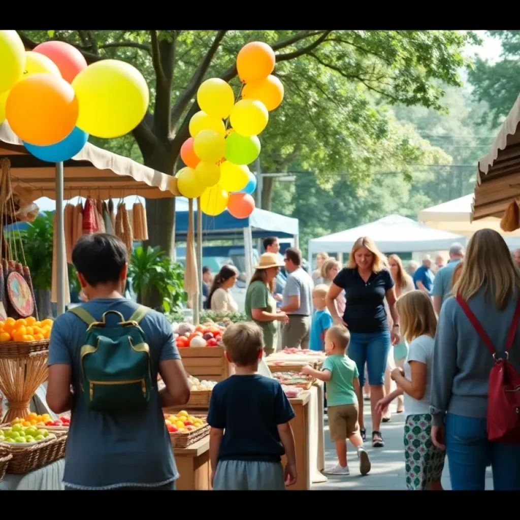 Families enjoying the Omaha Makers Market with artisan booths and live music.