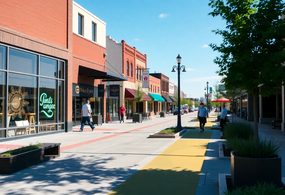 Improved pedestrian pathways and busy local businesses on Omaha's Maple Street