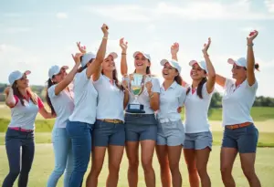 Omaha Marian High School girls golf team celebrating their championship victory