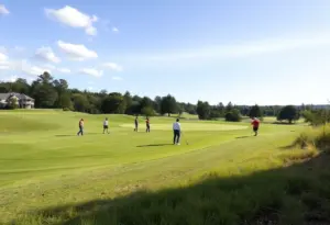 Omaha Marian High School girls golf team celebrating their victory on the course.