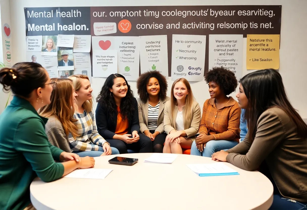 Participants engaged in a mental health forum discussing resilience and community support.