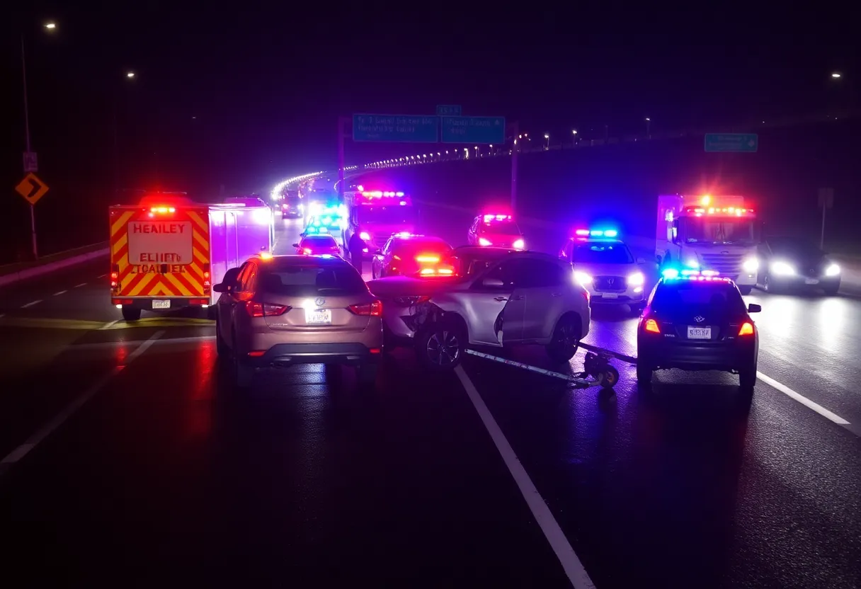 Multi-vehicle accident on a highway with emergency responders