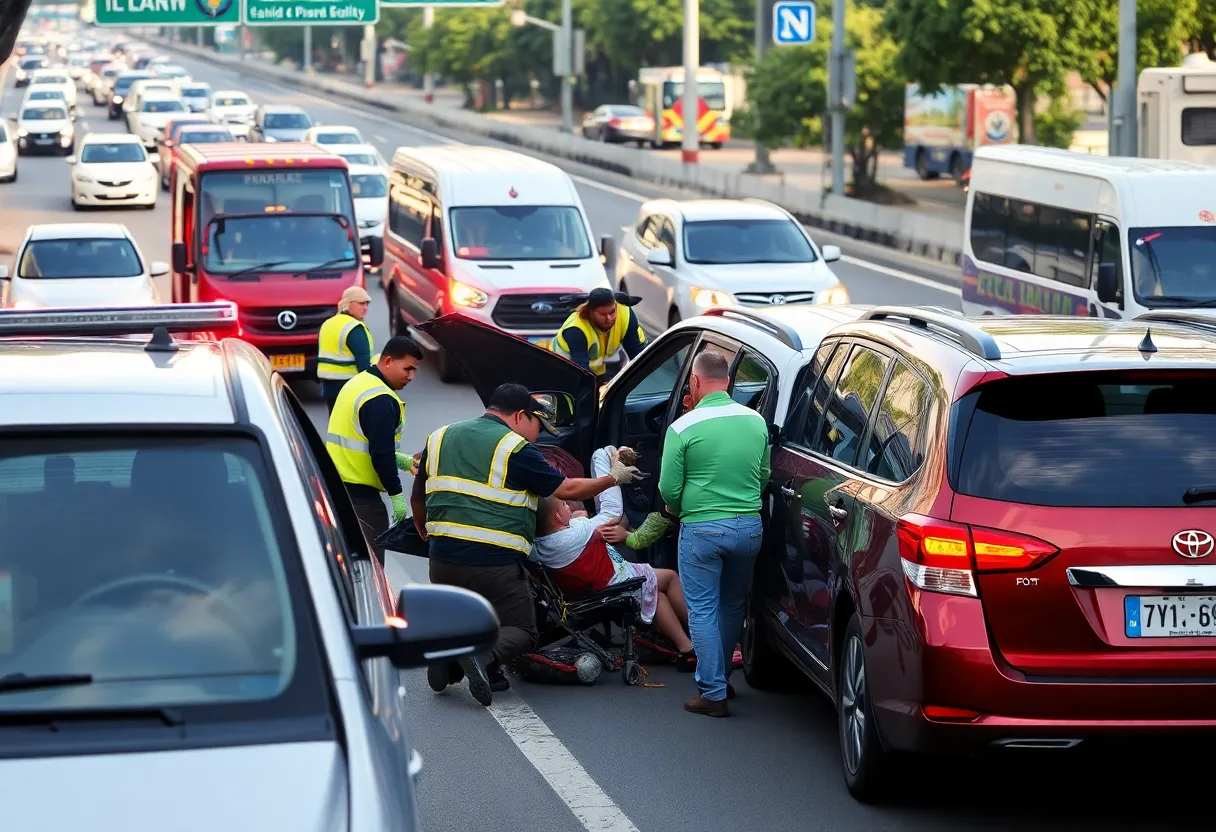 Multiple vehicles involved in a crash on West Dodge Road in Omaha with emergency responders present.