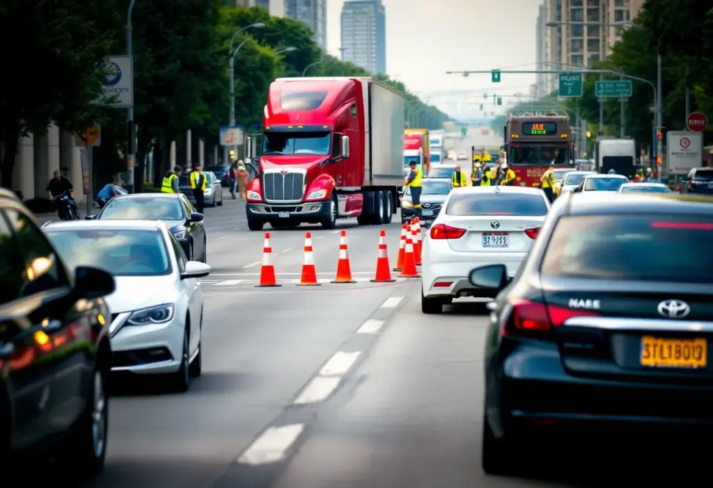 Scene of a serious multi-vehicle crash on Dodge Street with emergency responders.