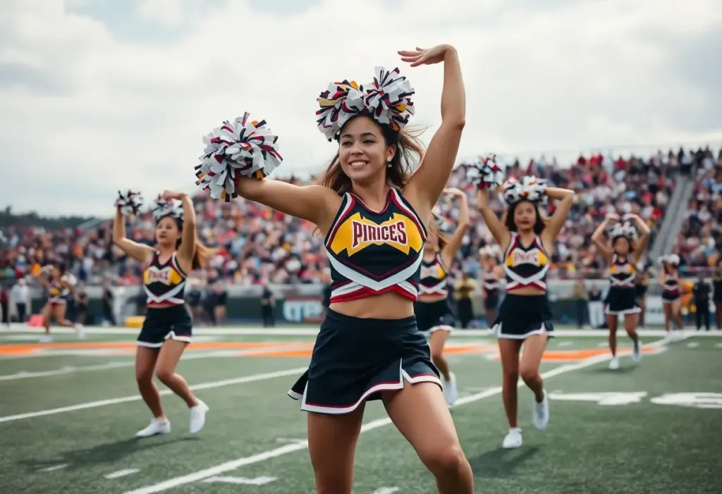 Cheerleader performing on the field with enthusiasm