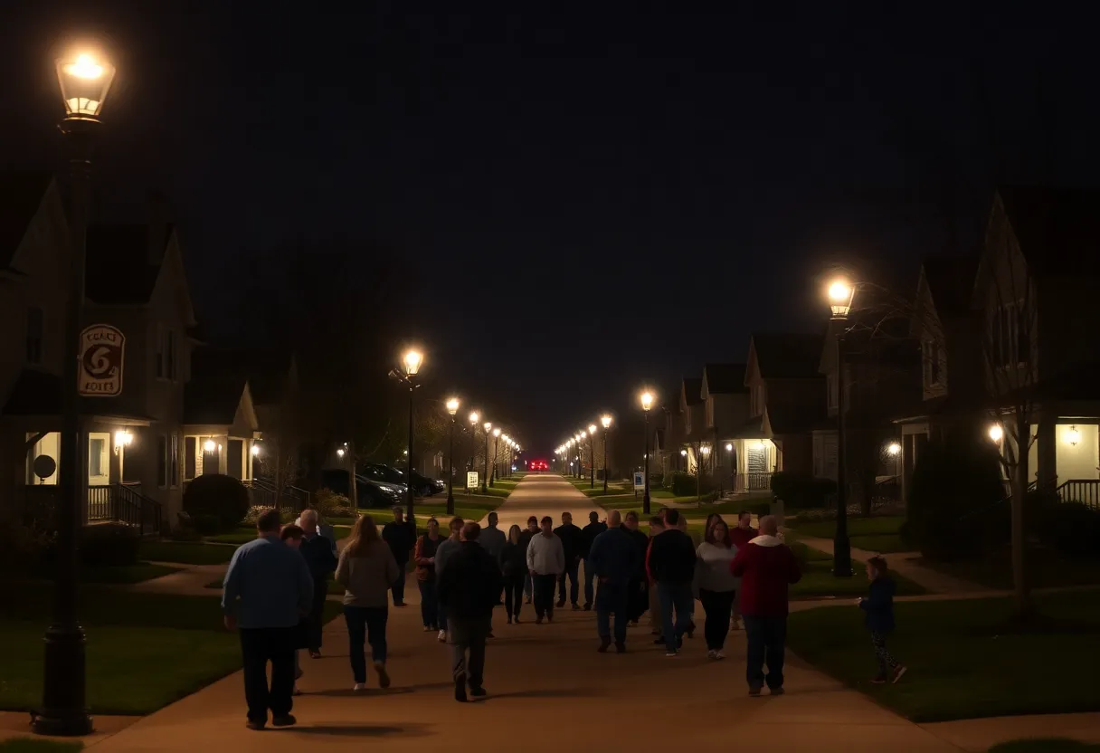 A tranquil view of an Omaha neighborhood at night with street lighting.