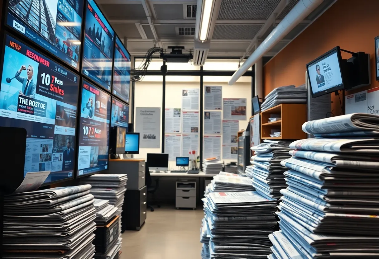 Newspaper office showcasing digital news transition