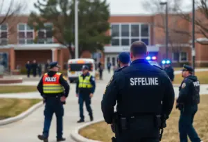 Police and emergency responders at Omaha Northwest High School during a lockdown.