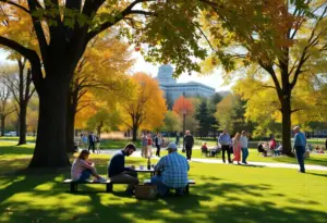 Residents enjoying a warm October day in Omaha park.