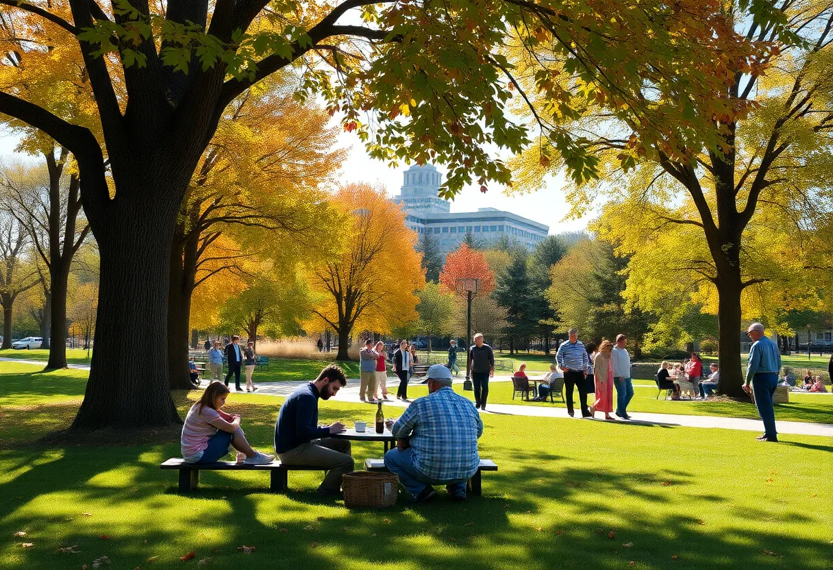 Residents enjoying a warm October day in Omaha park.