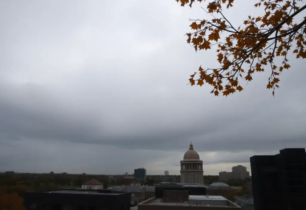 Gray overcast sky in Omaha during fall