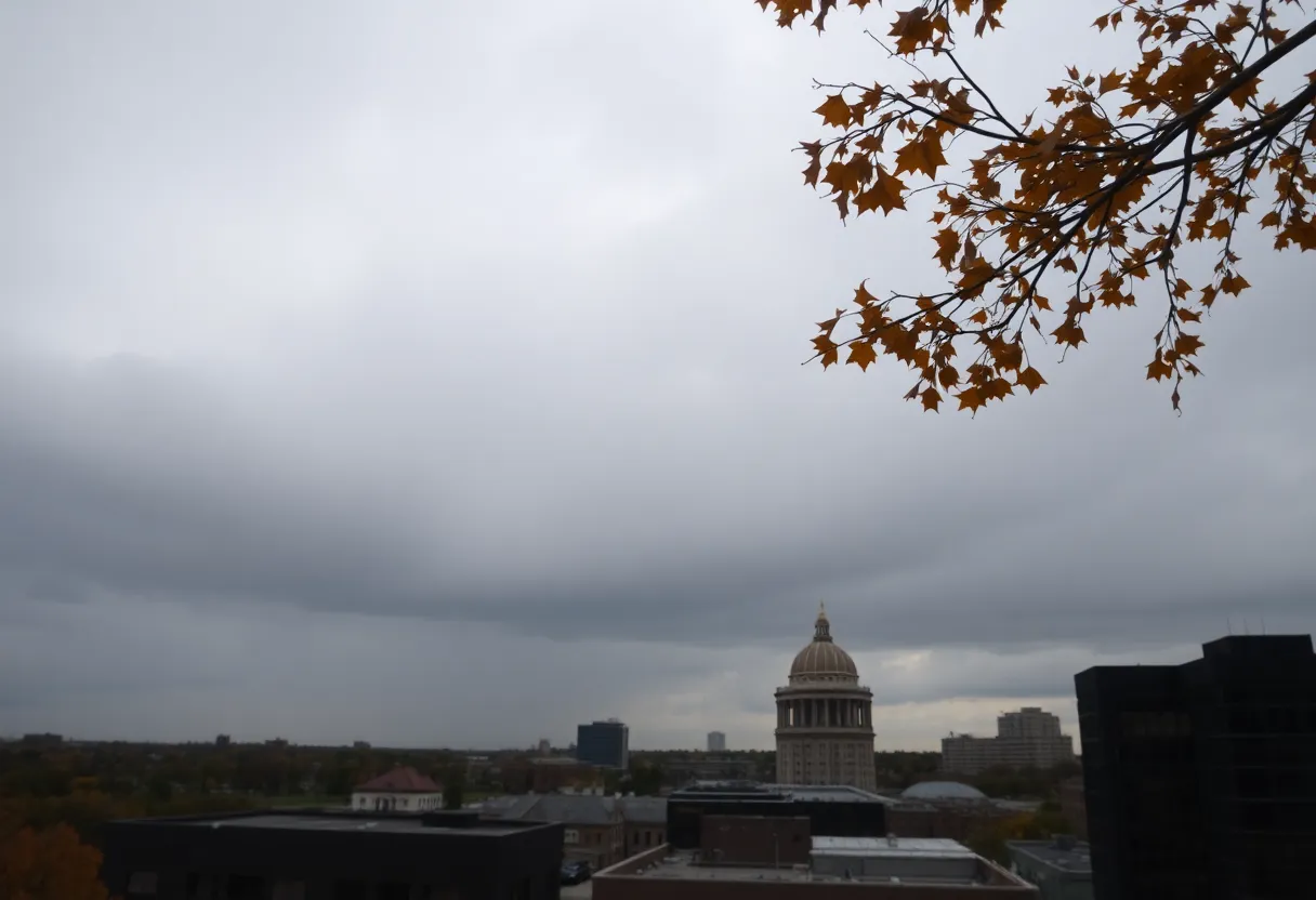 Gray overcast sky in Omaha during fall