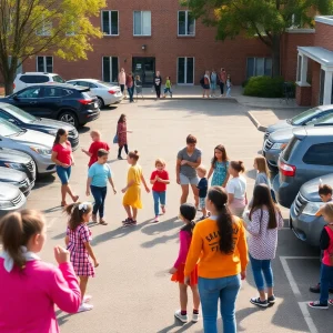 Families engaging in the Park and Play program at Howard Elementary