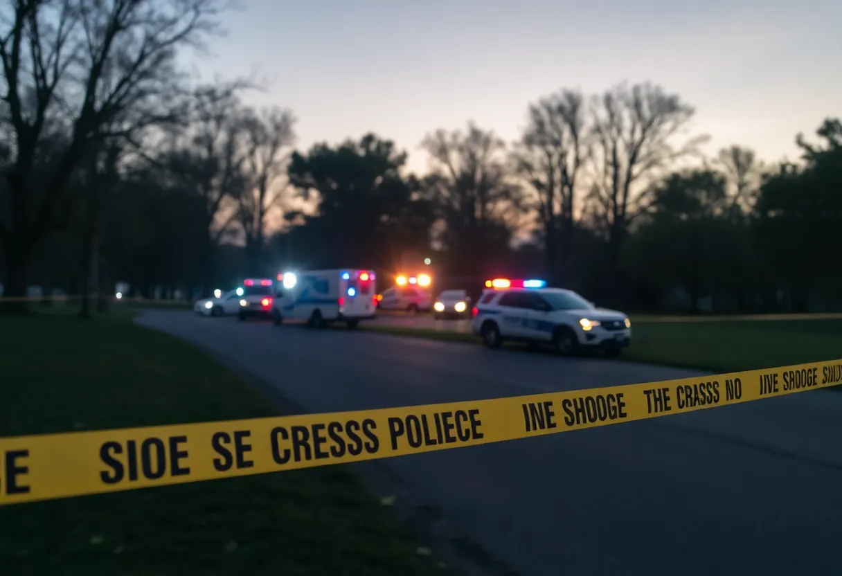 Police tape surrounding a park where a homicide occurred.