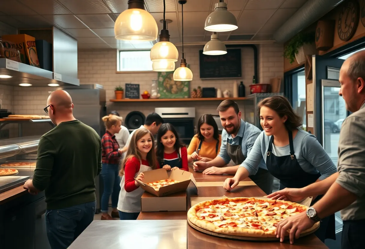 Families enjoying pizza at a local Omaha shop