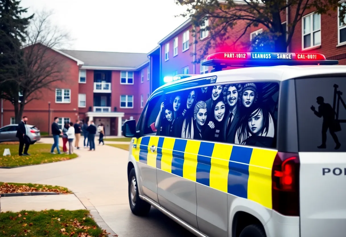 Police vehicle near dormitory at University of Nebraska