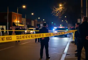 Omaha police officers securing a crime scene after multiple shootings.