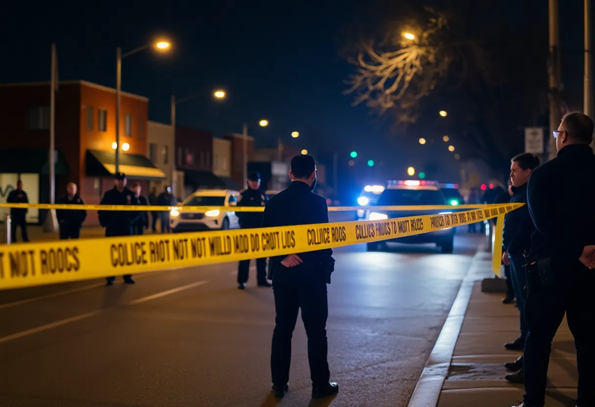 Omaha police officers securing a crime scene after multiple shootings.