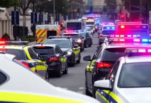Police cars at the scene of a shooting during a traffic stop in Omaha