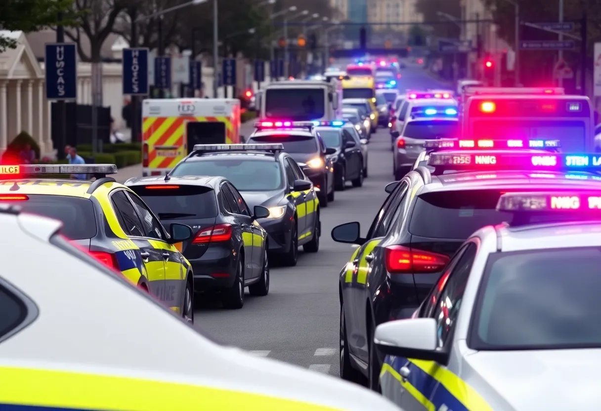 Police cars at the scene of a shooting during a traffic stop in Omaha