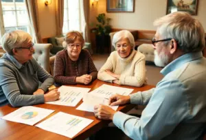Seniors at a financial planning seminar discussing strategies.
