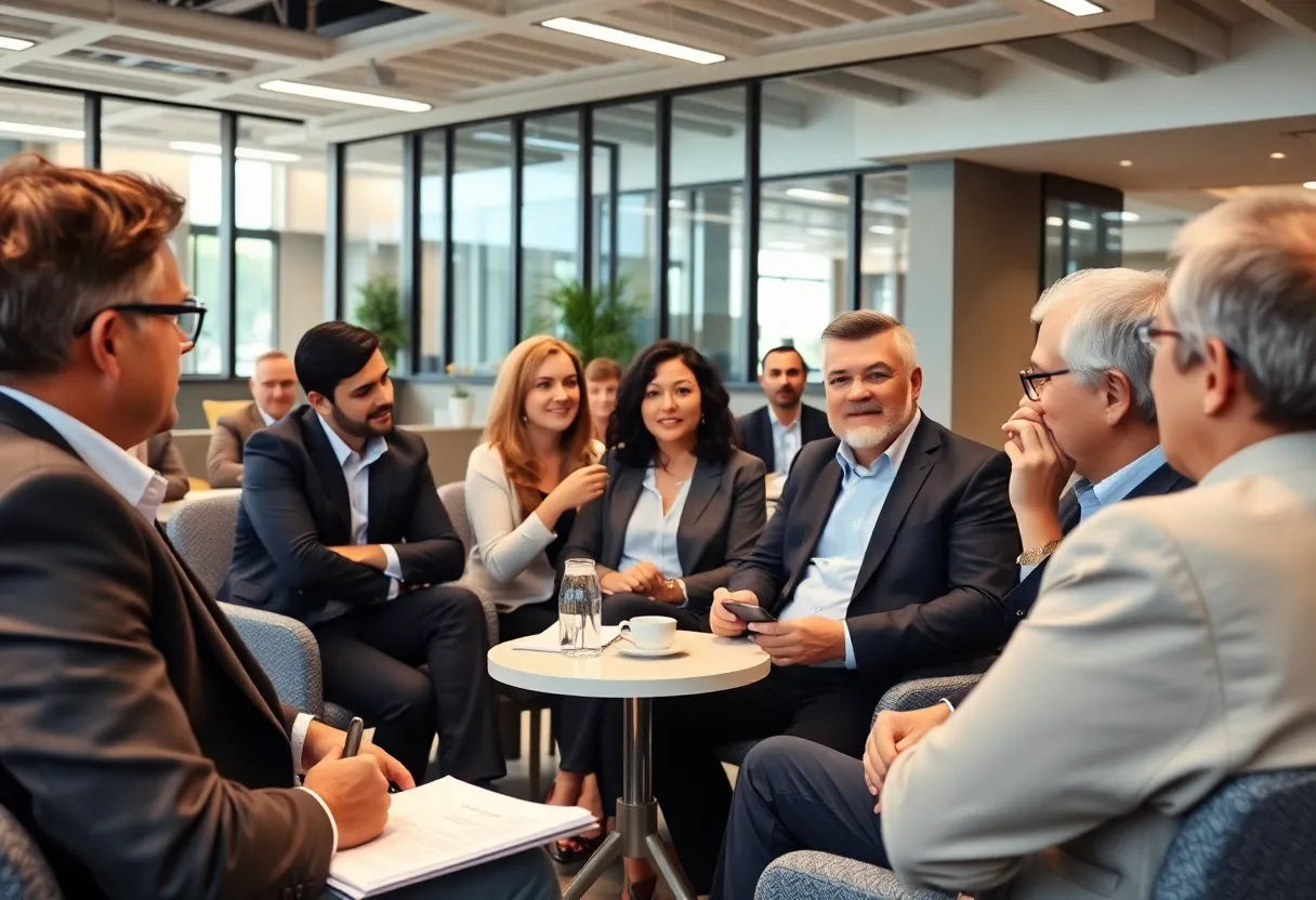 Business owners discussing retirement planning strategies in Omaha seminar