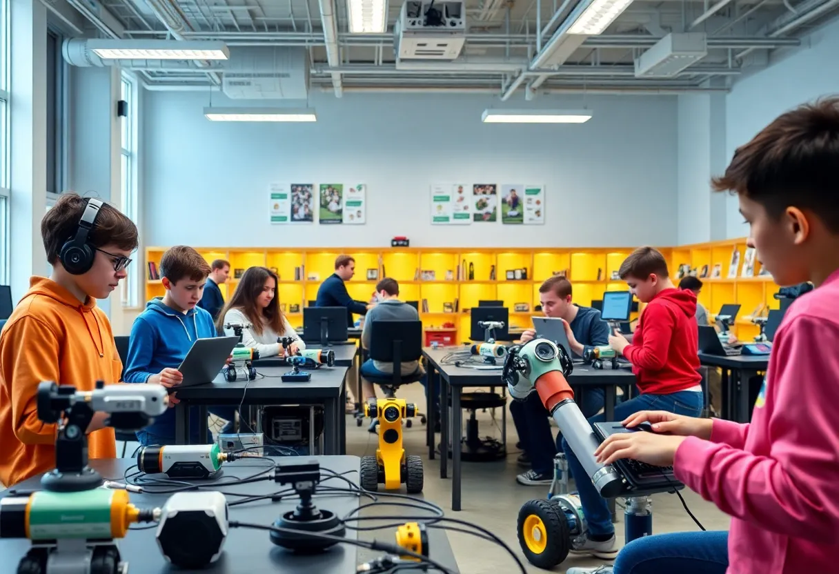 Students engaged in a robotics lab at Omaha Public Schools