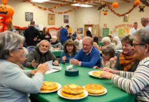 Families participating in Spooky Brunch Bingo at Slowdown in Omaha