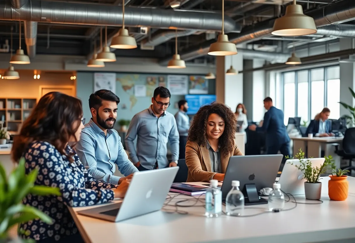 Team at TechNova collaborating on logistics software