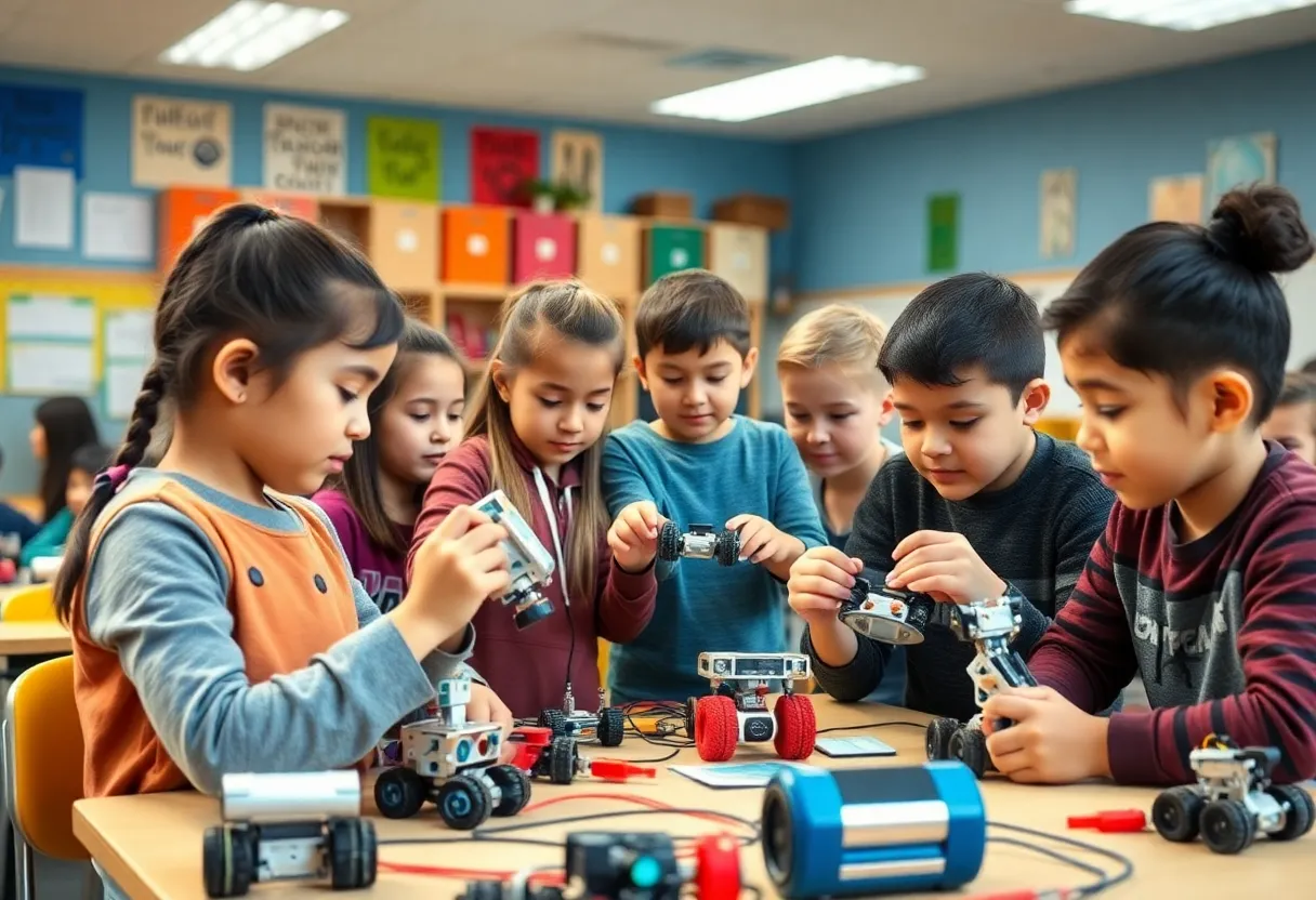 Students learning robotics in Omaha STEM lab