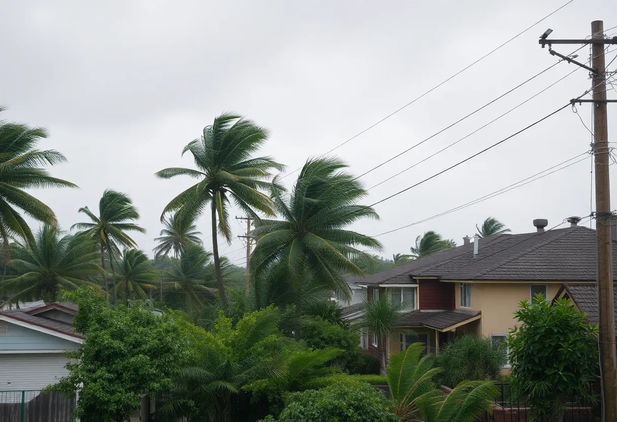 Damage from severe storms in Omaha with downed trees and power lines.